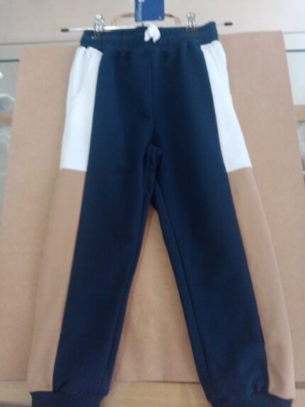 Calça malha_castanha e azul