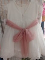 Vestido cerimónia_Branco com renda e apontamentos rosa - Image 4